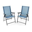 2 Set of Patio Dining Chair with Armrests and Metal Frame-Blue Online