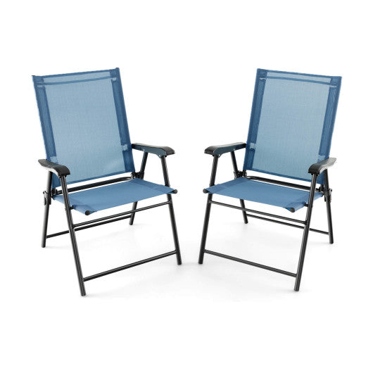 2 Set of Patio Dining Chair with Armrests and Metal Frame-Blue Online