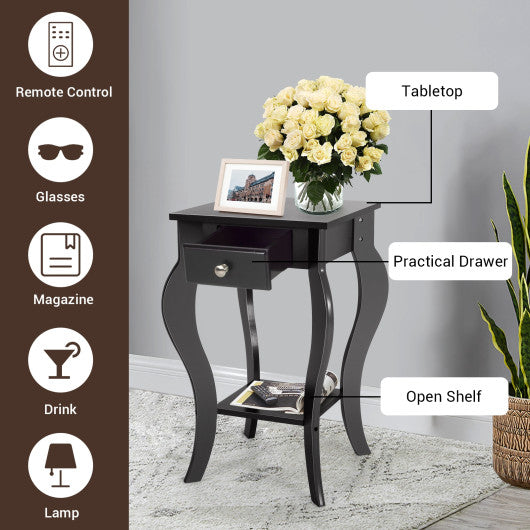 2-Tier End Table with Drawer and Shelf for Living Room Bedroom-Black Online now