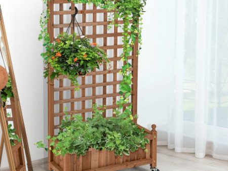 50 Inch Wood Planter Box with Trellis Mobile Raised Bed for Climbing Plant Hot on Sale