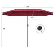 15 Feet Patio Double-Sided Umbrella with Hand-Crank System-Dark Red Cheap