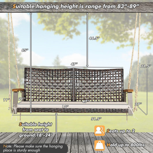 2-Person Rattan Hanging Porch Swing Chair-Off White Online now