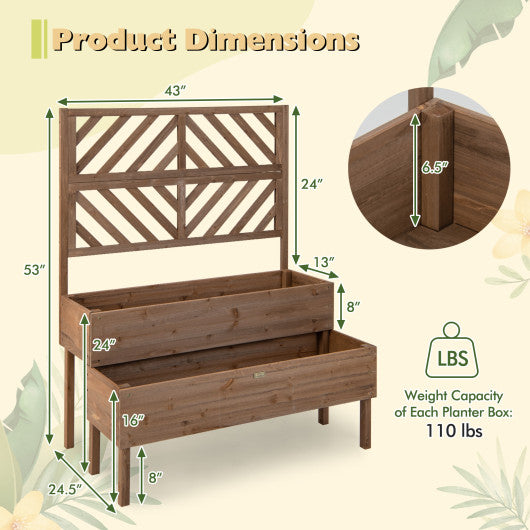 2-Tier Raised Garden Bed with Trellis-Brown on Sale