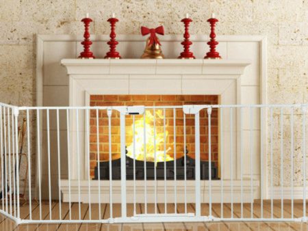 115 Inch Length 5 Panel Adjustable Wide Fireplace Fence-White For Sale