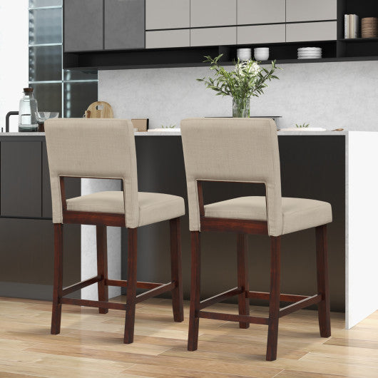 2 Piece Bar Chair Set with Hollowed Back and Rubber Wood Legs-Beige Online