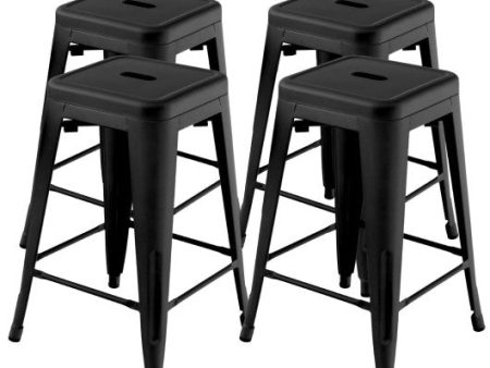 24 Inch Set of 4 Tolix Style Counter Height Barstool Stackable Chair-Black For Cheap