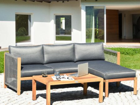 3 Piece Patio Acacia Sofa Set with Nylon Armrest on Sale