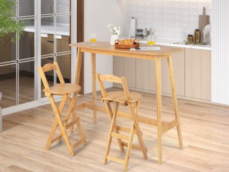 24 Inch Set of 2 Bamboo Folding Barstools with Footrests and Handles-Natural For Discount