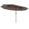 15 Feet Twin Patio Umbrella with 48 Solar LED Lights-Light Brown For Discount