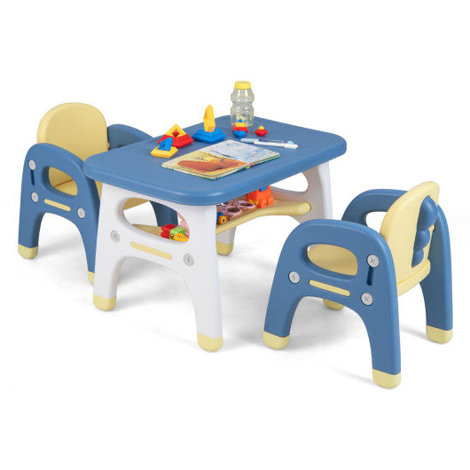 Kids Table and 2 Chairs Set with Storage Shelf and Building Blocks-Blue Hot on Sale