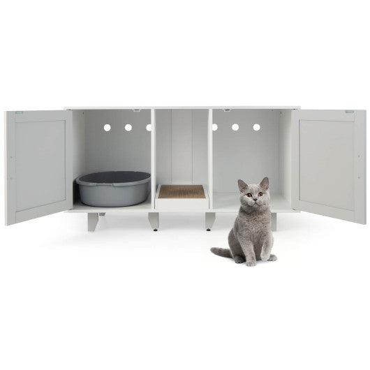 2-Door Cat Litter Box Enclosure with Winding Entry and Scratching Board-Gray Discount