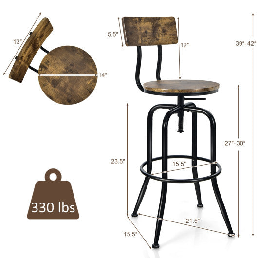 Adjustable Swivel Counter-Height Stool with Arc-Shaped Backrest-Rustic Brown For Discount