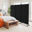 3 Panel Folding Room Divider with Lockable Wheels-Black For Discount