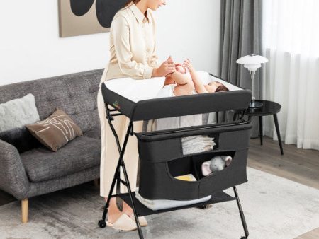 Portable Adjustable Height Newborn Nursery Organizer  with wheel-Black Discount