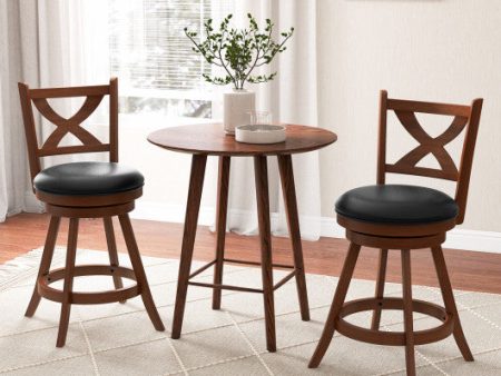 2 Pieces Classic Counter Height Swivel Bar Stool Set with X-shaped Open Back-24 Inch on Sale