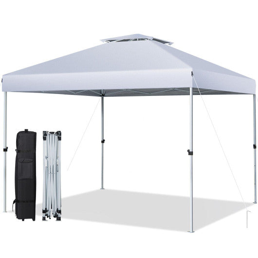 2-Tier 10 x 10 Feet Pop-up Canopy Tent with Wheeled Carry Bag-White For Discount