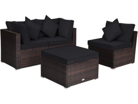 4 Pieces Ottoman Garden Patio Rattan Wicker Furniture Set with Cushion-Black Online