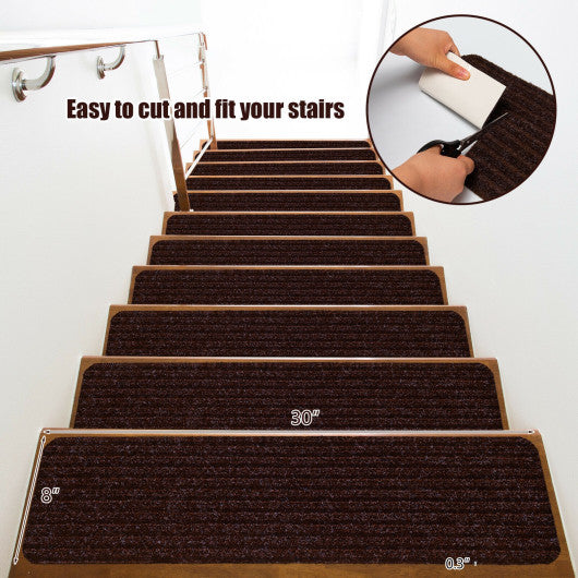 15 Pieces 30 x 8 Inch Slip Resistant Soft Stair Treads Carpet-Brown Online