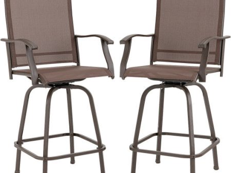 2 Pieces Patio 360 Rotation Swivel Bar Stool Set-Brown Online now