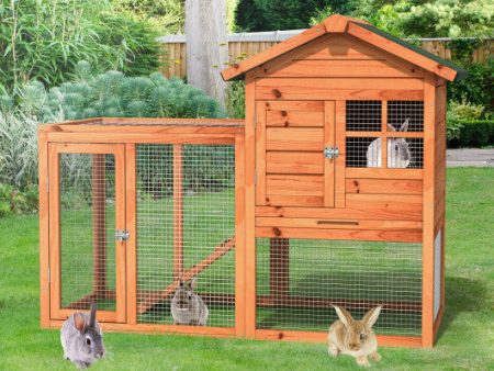 2-Story Wooden Rabbit Hutch with Running Area-Natural Supply