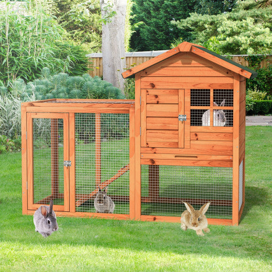 2-Story Wooden Rabbit Hutch with Running Area-Natural Supply