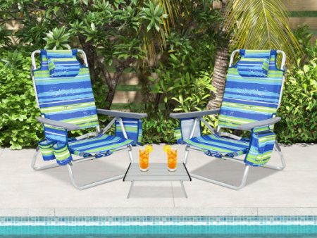 2 Packs 5-Position Outdoor Folding Backpack Beach Table Chair Reclining Chair Set-Blue Online Sale