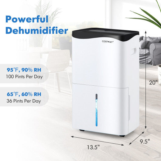 100-Pint Dehumidifier with Smart App and Alexa Control for Home and Basements-White on Sale