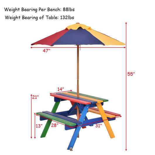 4 Seat Kids Picnic Table with Umbrella Sale