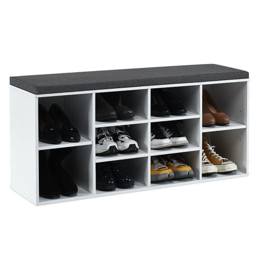 10-Cube Organizer Shoe Storage Bench with Cushion for Entryway-White Discount