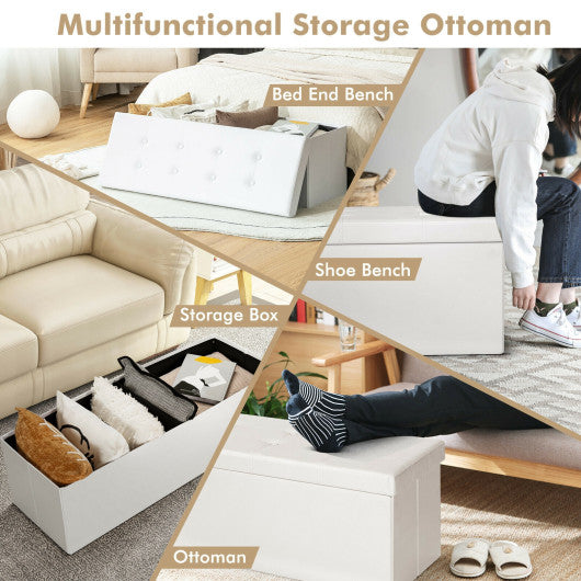 45 Inches Large Folding Ottoman Storage Seat-White For Sale