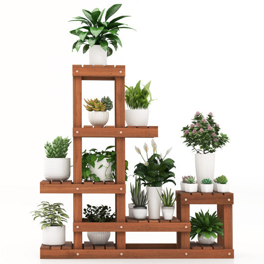 6 Tier Wood Plant Stand with High Low Structure Online