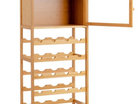 20-Bottle Freestanding Bamboo Wine Rack Cabinet with Display Shelf and Glass Hanger-Natural Sale