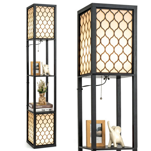 Modern Shelf Freestanding Floor Lamp with Double Lamp Pull Chain and Foot Switch Online now