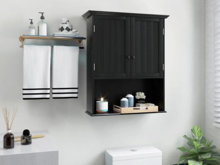 2-Door Wall Mount Bathroom Storage Cabinet with Open Shelf-Black Online