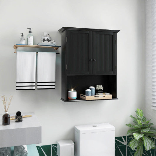 2-Door Wall Mount Bathroom Storage Cabinet with Open Shelf-Black Online