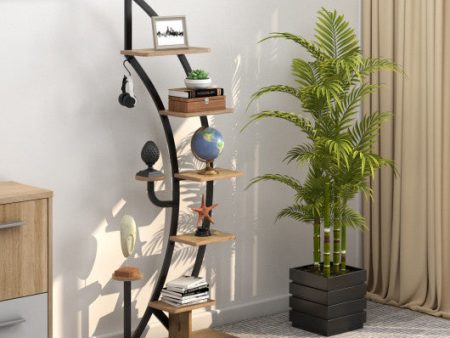 6 Tier 9 Potted Metal Plant Stand Holder Display Shelf with Hook-Natural Supply