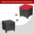 2 Pieces Patio Rattan Ottoman Set with Removable Cushions-Red on Sale