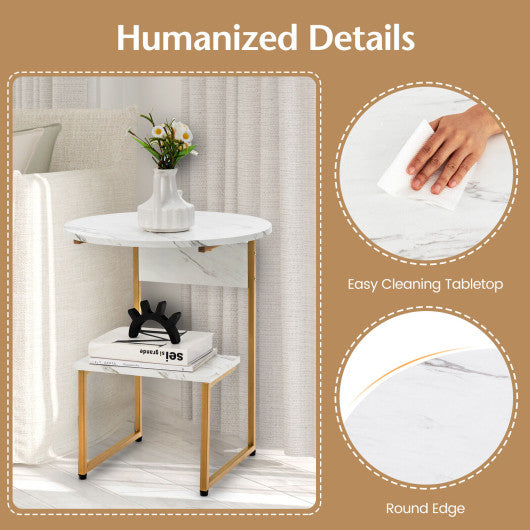 2-Tier Round End Beside Table with Metal Frame-White Online Hot Sale