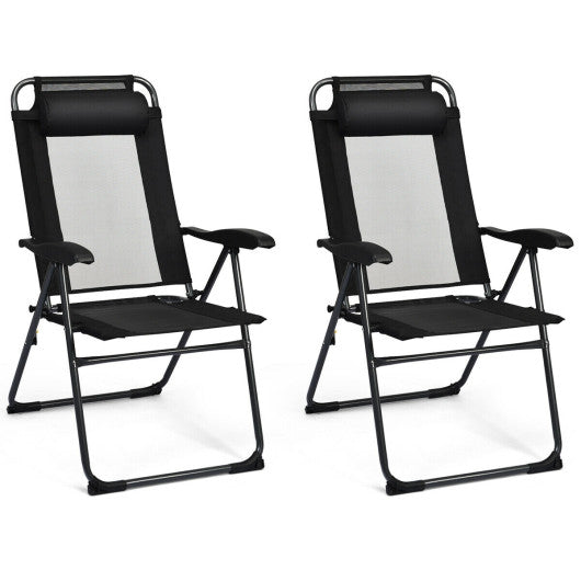 4 Pieces Patio Garden Adjustable Reclining Folding Chairs with Headrest-Black Hot on Sale