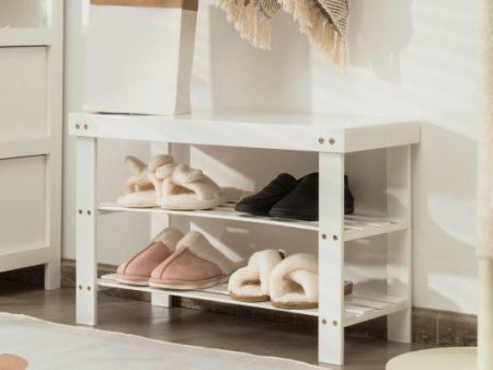 3-Tier Bamboo Shoe Bench Holds up to 6 Pairs for Entry-White Online Hot Sale