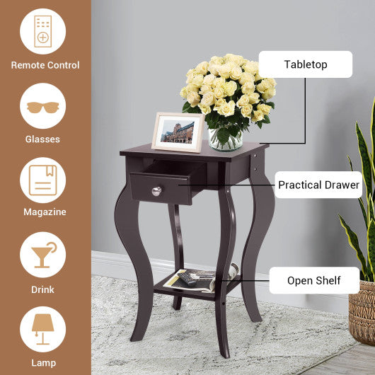 2-Tier End Table with Drawer and Shelf for Living Room Bedroom-Brown Hot on Sale