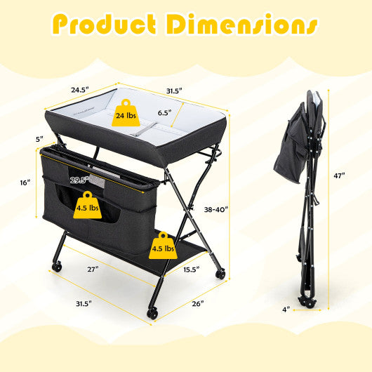 Portable Adjustable Height Newborn Nursery Organizer  with wheel-Black Discount