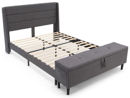 Full Queen Size Upholstered Platform Bed Frame with Storage Ottoman-Full Size Online