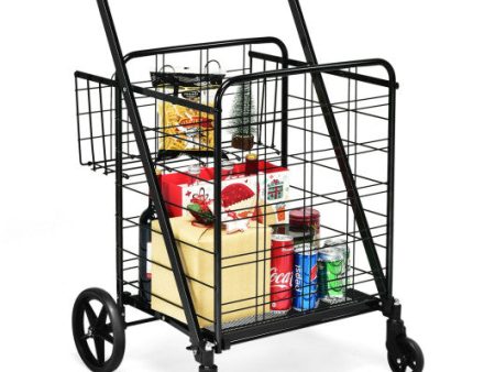 Heavy Duty Folding Utility Shopping Double Cart-Black Fashion