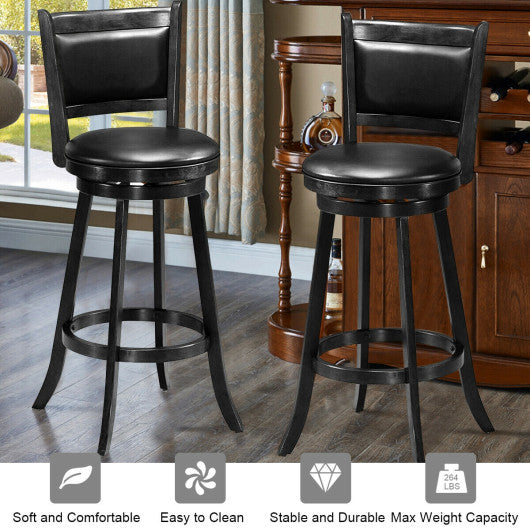 Set of 2 29 Inch Swivel Bar Height Stool Wood Dining Chair Barstool-Black For Cheap