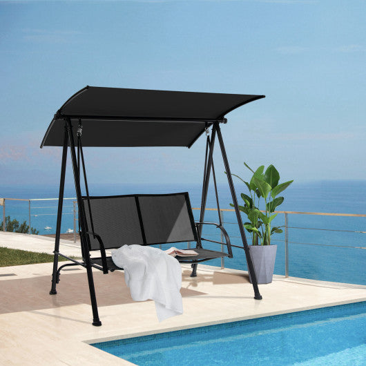 2-Seat Outdoor Canopy Swing with Comfortable Fabric Seat and Heavy-duty Metal Frame-Black Online