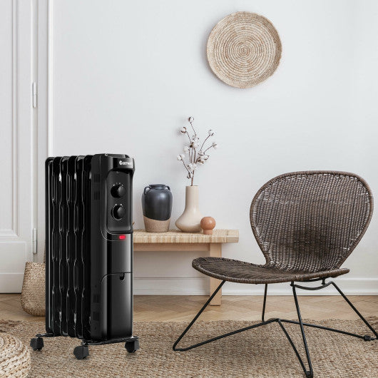 1500W Oil Filled Portable Radiator Space Heater with Adjustable Thermostat-Black For Discount