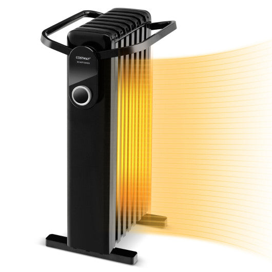 1500W Electric Space Heater Oil Filled Radiator Heater with Foldable Rack-Black For Discount