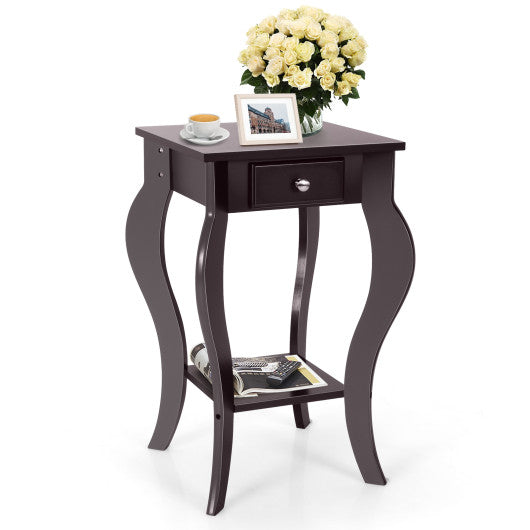 2-Tier End Table with Drawer and Shelf for Living Room Bedroom-Brown Hot on Sale