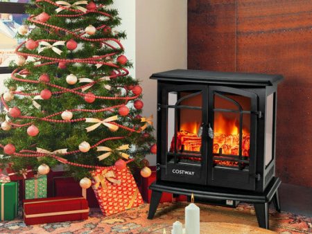 25 Inch Freestanding Electric Fireplace Heater with Realistic Flame effect-Black Sale